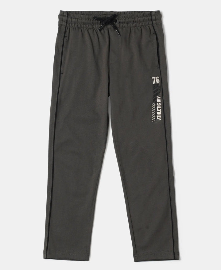 Super Combed Cotton Rich Graphic Printed Trackpants with Contrast Side Piping - Deep Olive-1