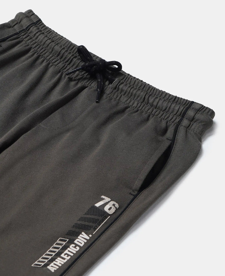 Super Combed Cotton Rich Graphic Printed Trackpants with Contrast Side Piping - Deep Olive-3