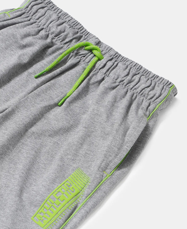Super Combed Cotton Rich Graphic Printed Trackpants with Contrast Side Piping - Grey Melange-3