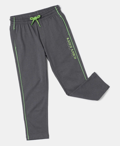 Super Combed Cotton Rich Graphic Printed Trackpants with Contrast Side Piping - Gunmetal-5