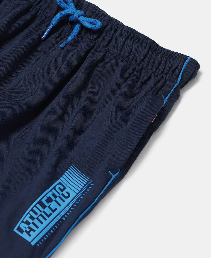 Super Combed Cotton Rich Graphic Printed Trackpants with Contrast Side Piping - Navy-3