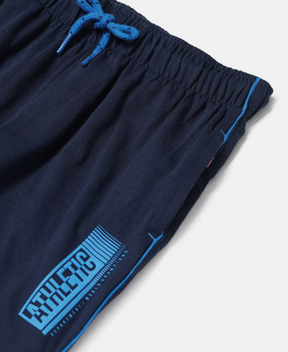 Super Combed Cotton Rich Graphic Printed Trackpants with Contrast Side Piping - Navy-3