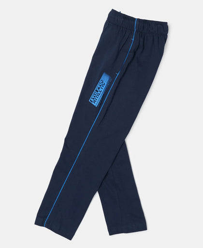 Super Combed Cotton Rich Graphic Printed Trackpants with Contrast Side Piping - Navy-5