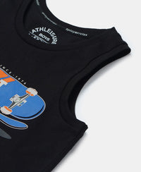 Super Combed Cotton Graphic Printed Tank Top - Black-3