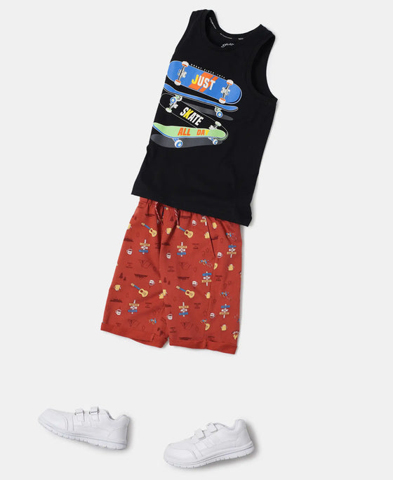 Super Combed Cotton Graphic Printed Tank Top - Black-4