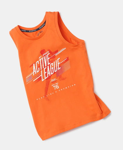 Super Combed Cotton Graphic Printed Tank Top - Golden Poppy-5