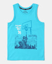 Super Combed Cotton Graphic Printed Tank Top - Scuba Blue Printed-1