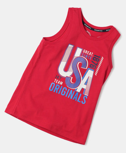 Super Combed Cotton Graphic Printed Tank Top - Team Red Printed-5