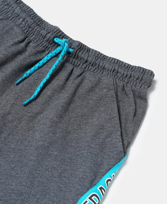 Super Combed Cotton Rich Graphic Printed Shorts with Contrast Side Panel - Charcoal Melange-3