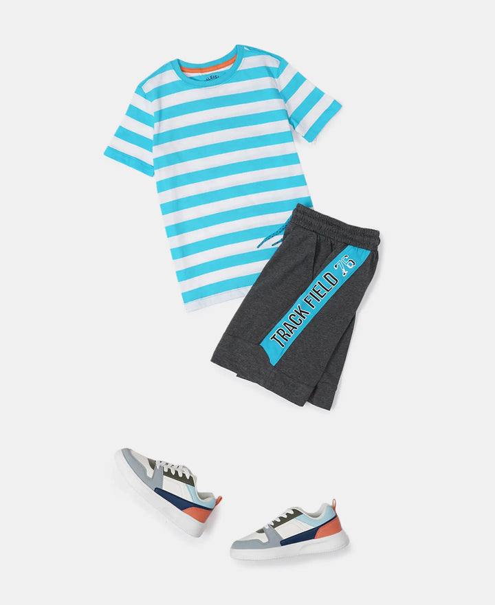 Super Combed Cotton Rich Graphic Printed Shorts with Contrast Side Panel - Charcoal Melange-4