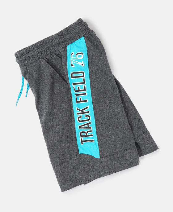 Super Combed Cotton Rich Graphic Printed Shorts with Contrast Side Panel - Charcoal Melange-5