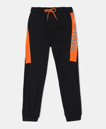 Super Combed Cotton Rich Graphic Printed Joggers with Ribbed Cuff Hem - Black-1