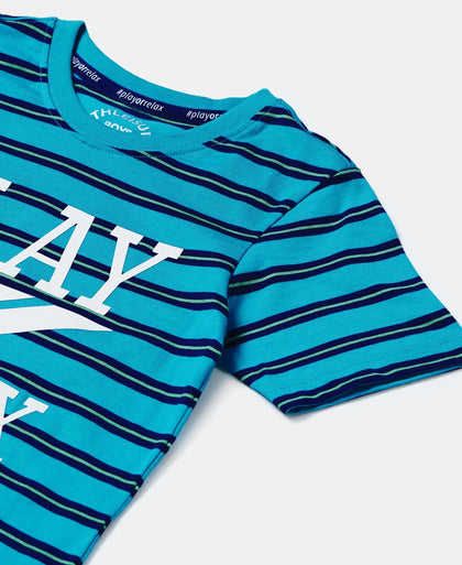 Super Combed Cotton Striped Graphic Printed Half Sleeve T-Shirt - Scuba Blue-3