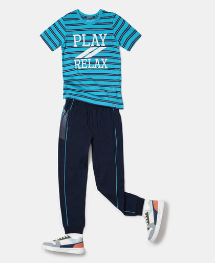 Super Combed Cotton Striped Graphic Printed Half Sleeve T-Shirt - Scuba Blue-4