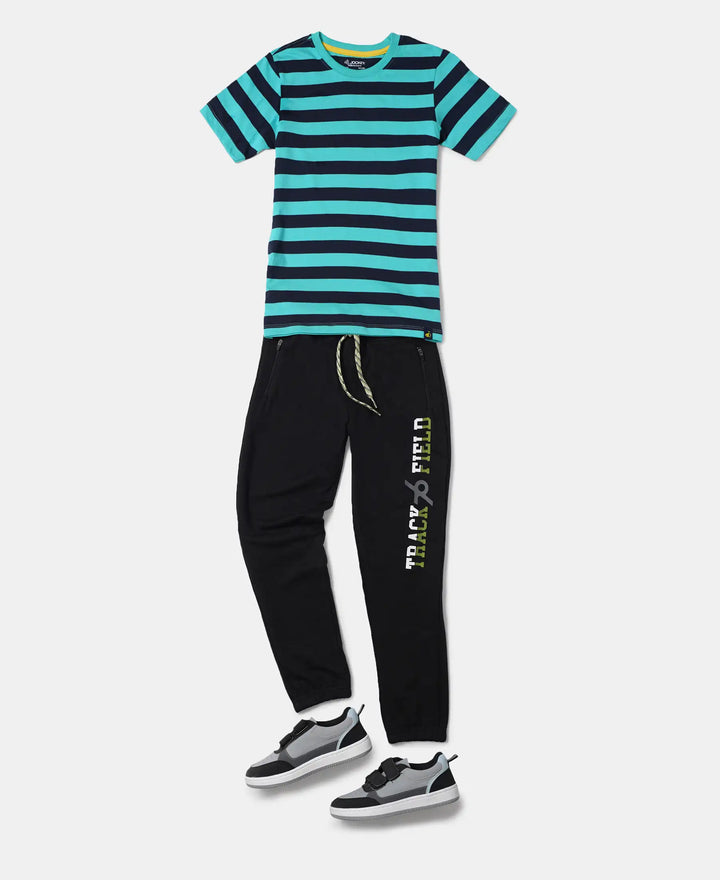 Super Combed Cotton Rich French Terry Graphic Printed Joggers with Elasticated Hem - Black-4