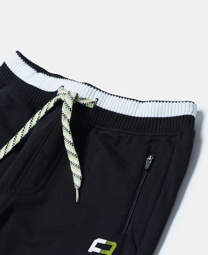 Super Combed Cotton Rich French Terry Graphic Printed Joggers with Elasticated Hem - Black-3