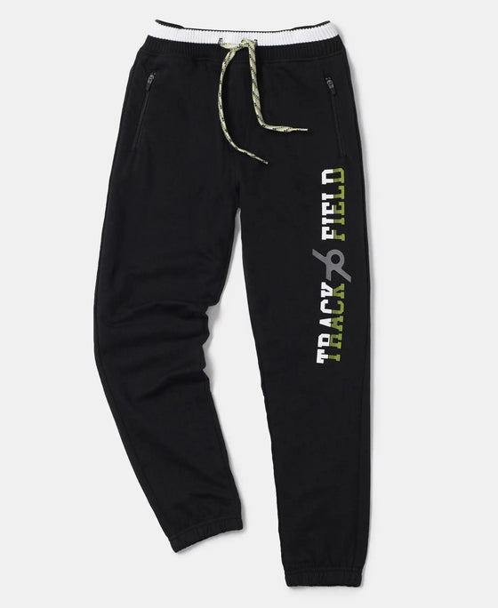 Super Combed Cotton Rich French Terry Graphic Printed Joggers with Elasticated Hem - Black-5