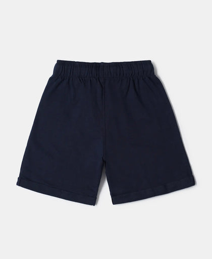 Super Combed Cotton Rich French Terry Graphic Printed Shorts with Turn Up Hem Styling - Navy-2