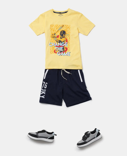 Super Combed Cotton Rich French Terry Graphic Printed Shorts with Turn Up Hem Styling - Navy-4