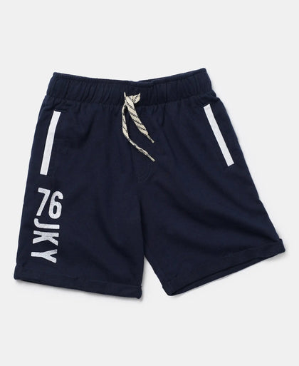 Super Combed Cotton Rich French Terry Graphic Printed Shorts with Turn Up Hem Styling - Navy-5