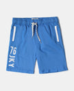 Super Combed Cotton Rich French Terry Graphic Printed Shorts with Turn Up Hem Styling - Palace Blue-1