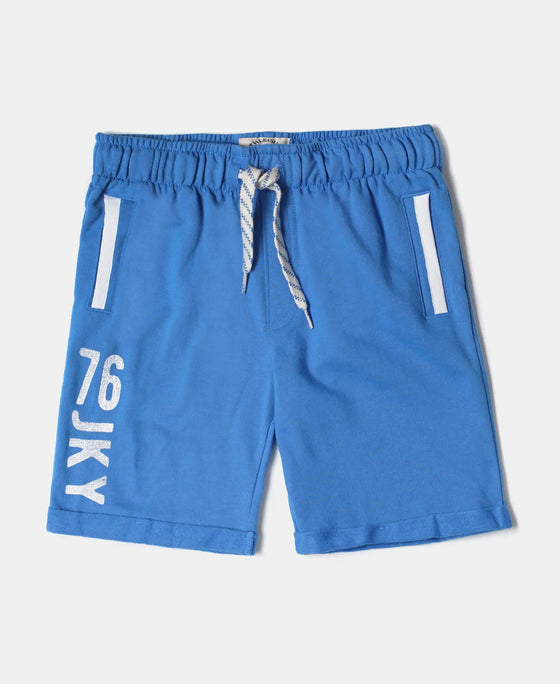 Super Combed Cotton Rich French Terry Graphic Printed Shorts with Turn Up Hem Styling - Palace Blue-1