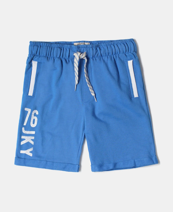 Super Combed Cotton Rich French Terry Graphic Printed Shorts with Turn Up Hem Styling - Palace Blue-1