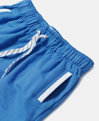 Super Combed Cotton Rich French Terry Graphic Printed Shorts with Turn Up Hem Styling - Palace Blue-3