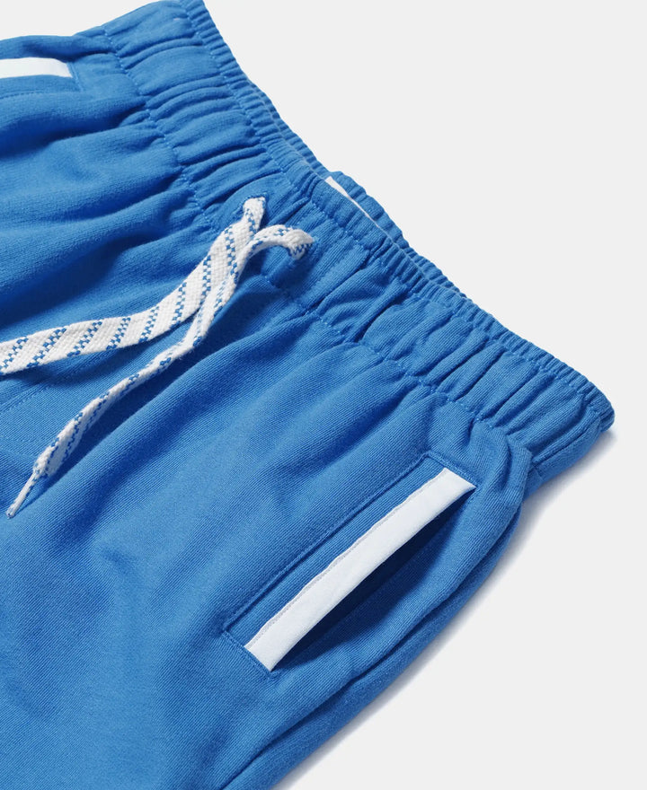 Super Combed Cotton Rich French Terry Graphic Printed Shorts with Turn Up Hem Styling - Palace Blue-3
