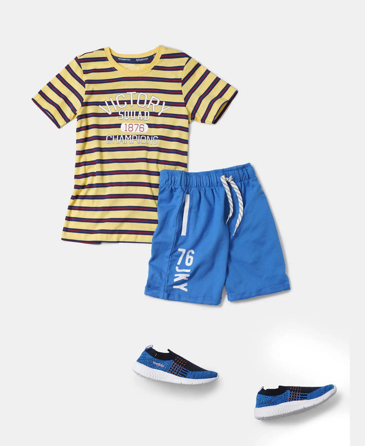 Super Combed Cotton Rich French Terry Graphic Printed Shorts with Turn Up Hem Styling - Palace Blue-4