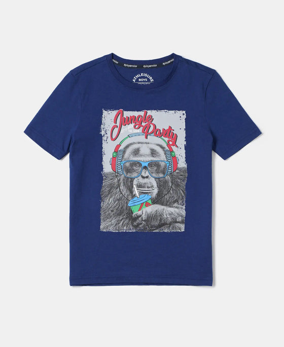 Super Combed Cotton Graphic Printed Half Sleeve T-Shirt - Blue Depth Printed-1