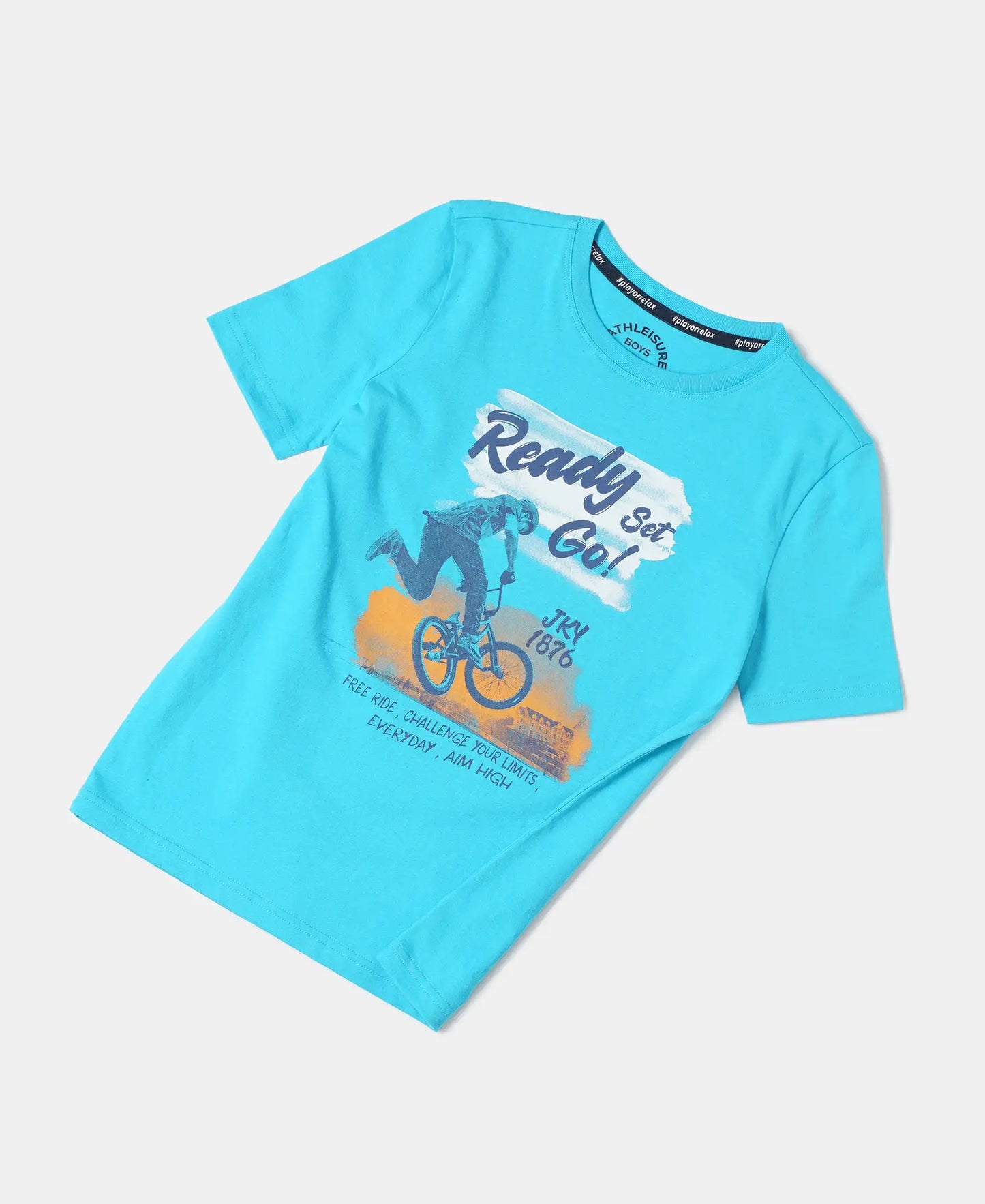 Super Combed Cotton Graphic Printed Half Sleeve T-Shirt - Scuba Blue Printed-4