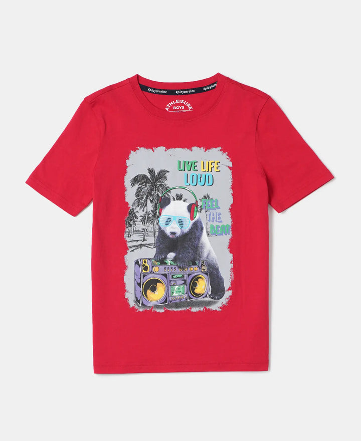 Super Combed Cotton Graphic Printed Half Sleeve T-Shirt - Team Red Printed-1
