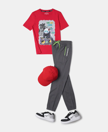 Super Combed Cotton Graphic Printed Half Sleeve T-Shirt - Team Red Printed-5