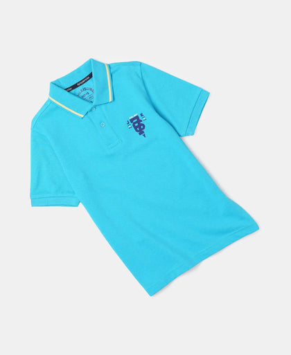 Super Combed Cotton Rich Graphic Printed Half Sleeve Polo T-Shirt - Scuba Blue-4
