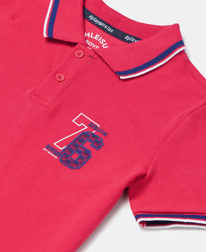 Super Combed Cotton Rich Graphic Printed Half Sleeve Polo T-Shirt - Team Red-3