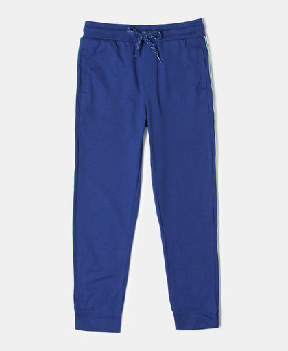 Super Combed Cotton Rich Trackpants with Contrast Side Taping - Blue Depth-1