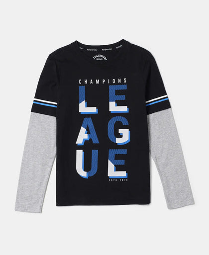 Super Combed Cotton Graphic Printed Full Sleeve T-Shirt - Black-1