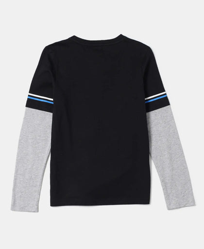 Super Combed Cotton Graphic Printed Full Sleeve T-Shirt - Black-2