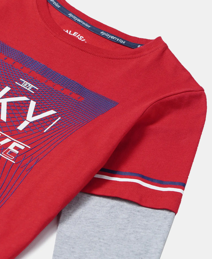 Super Combed Cotton Graphic Printed Full Sleeve T-Shirt - Team Red-3