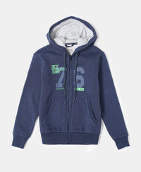 Super Combed Cotton Rich Fleece Fabric Graphic Printed Hoodie Jacket - Ink Blue Melange-1