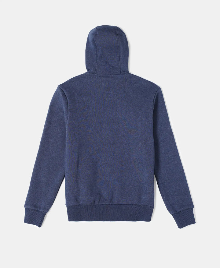 Super Combed Cotton Rich Fleece Fabric Graphic Printed Hoodie Jacket - Ink Blue Melange-2