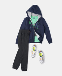 Super Combed Cotton Rich Fleece Fabric Graphic Printed Hoodie Jacket - Ink Blue Melange-4