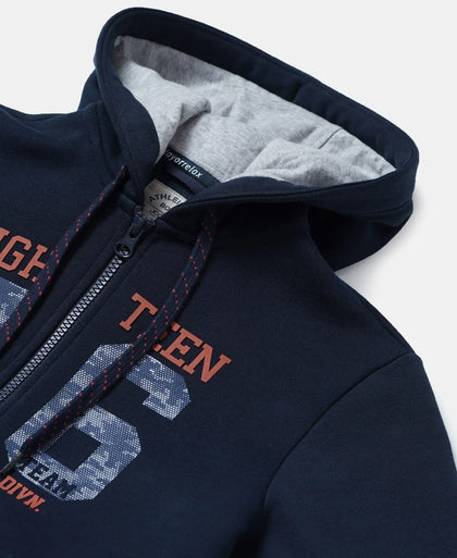Super Combed Cotton Rich Fleece Fabric Graphic Printed Hoodie Jacket - Navy-3