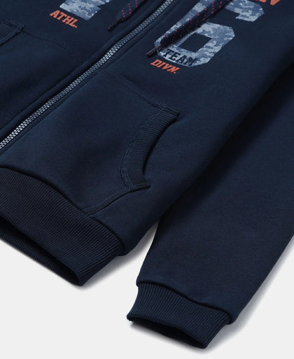 Super Combed Cotton Rich Fleece Fabric Graphic Printed Hoodie Jacket - Navy-4