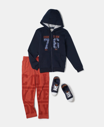 Super Combed Cotton Rich Fleece Fabric Graphic Printed Hoodie Jacket - Navy-5