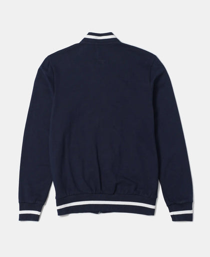 Super Combed Cotton French Terry Graphic Printed Jacket - Navy-2