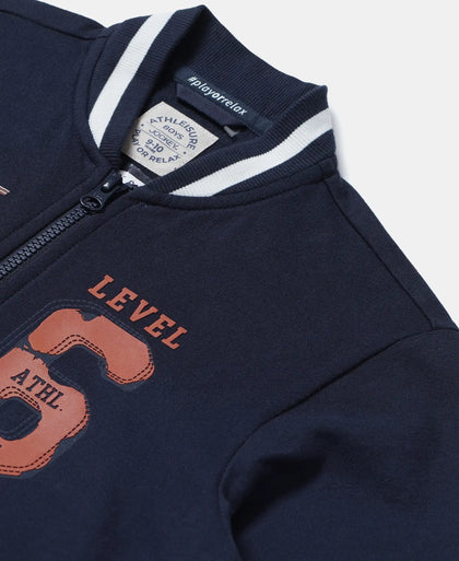 Super Combed Cotton French Terry Graphic Printed Jacket - Navy-3