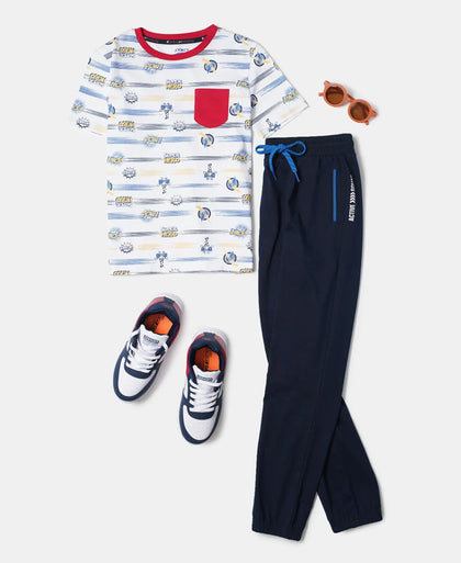 Super Combed Cotton Rich Graphic Printed Joggers with Elasticated Hem - Navy-4