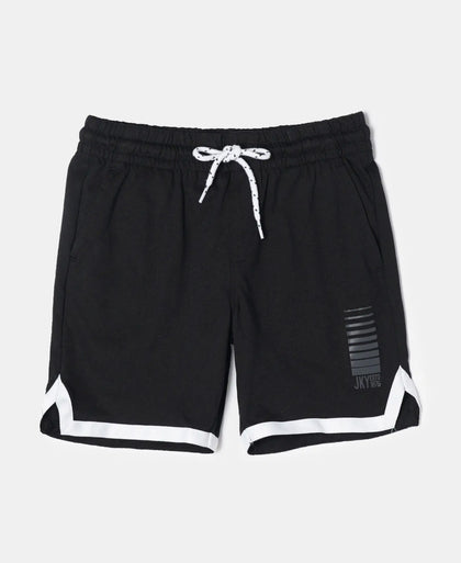 Super Combed Cotton Rich Graphic Printed Shorts with Contrast Tape Design - Black-1